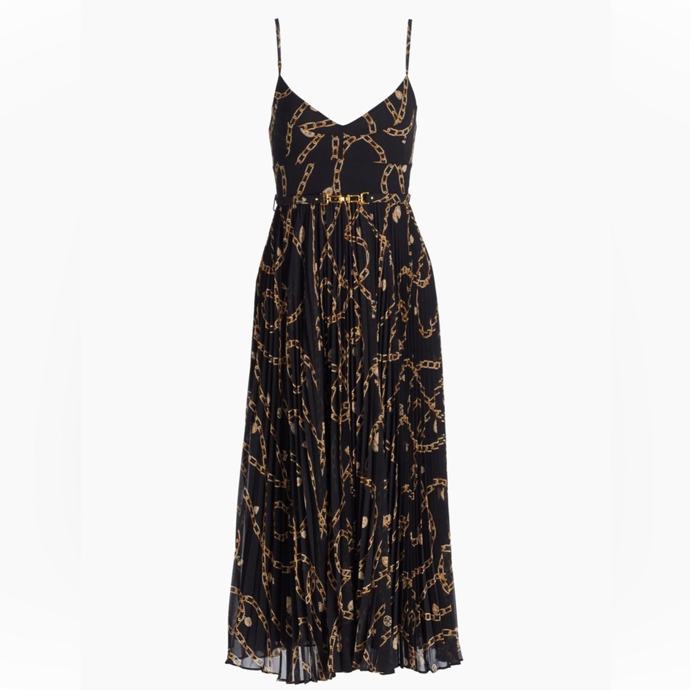 Zimmermann Sunray Pleated Picnic Midi Dress Black Chain-Print Spaghetti Strap 1 - Picture 6 of 16
